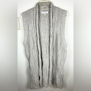 Cabi Beige Sleeveless Knit Open Front Cardigan Vest Size L Cotton/Wool YAK Blend